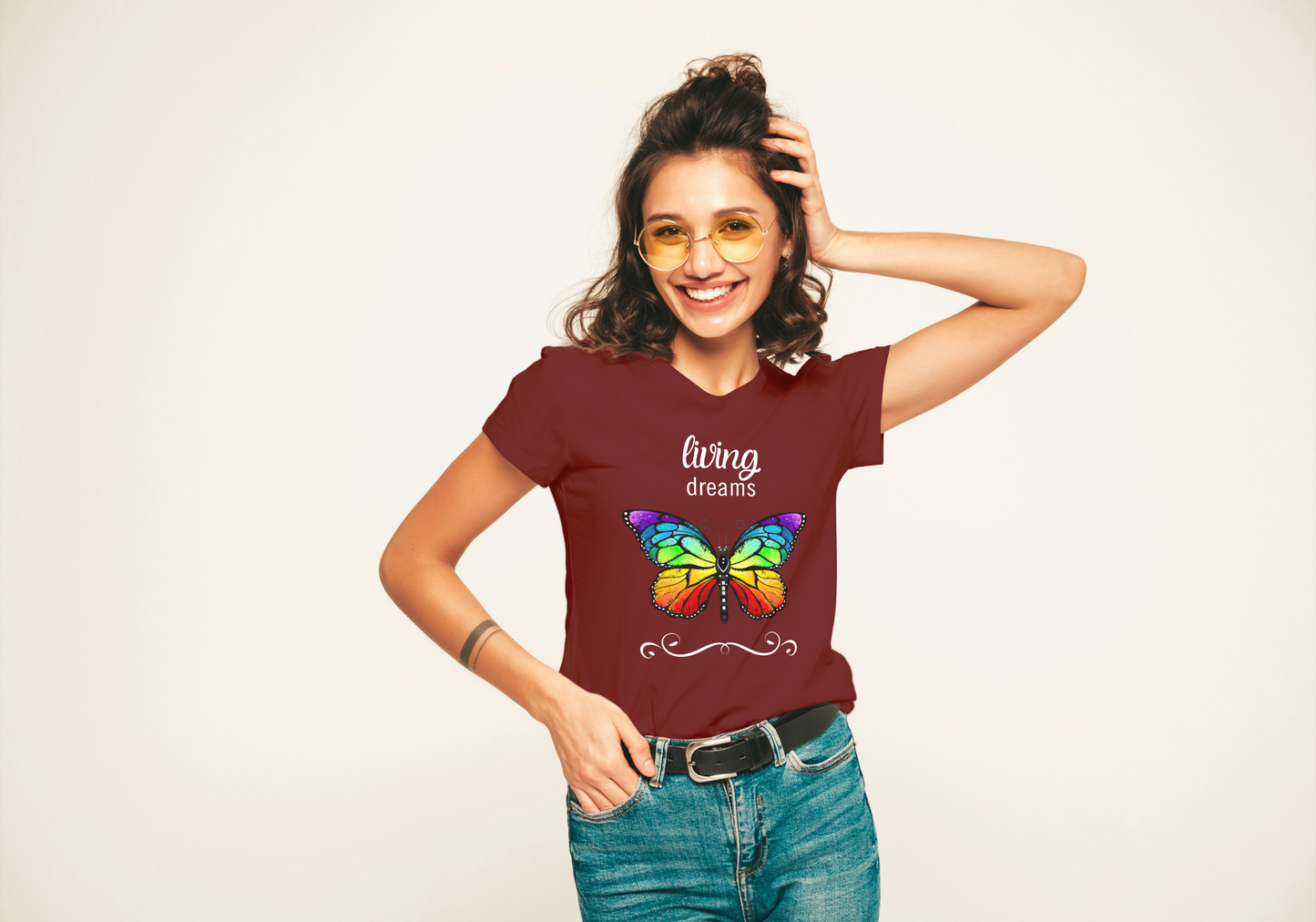 Living Dreams Rainbow Butterfly T-shirt, Women
