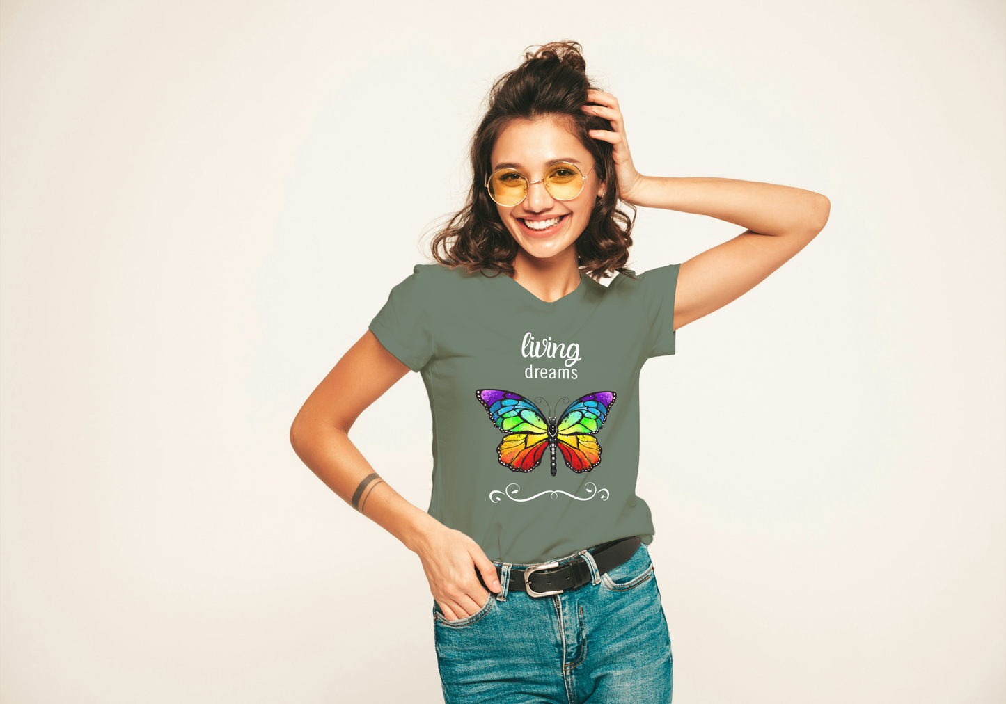 Living Dreams Rainbow Butterfly T-shirt, Women