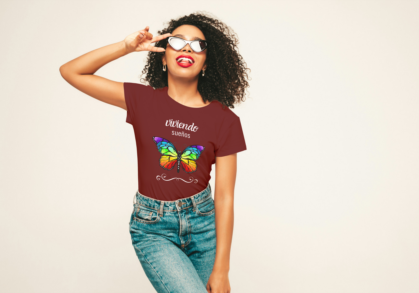 Viviendo Sueños Rainbow Butterfly T-shirt, Women