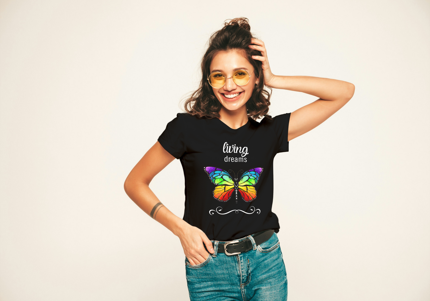 Living Dreams Rainbow Butterfly T-shirt, Women