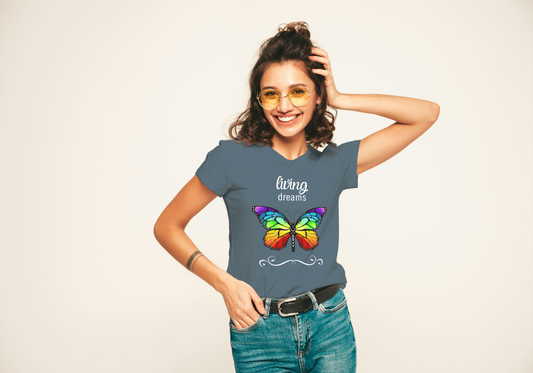 Living Dreams Rainbow Butterfly T-shirt, Women