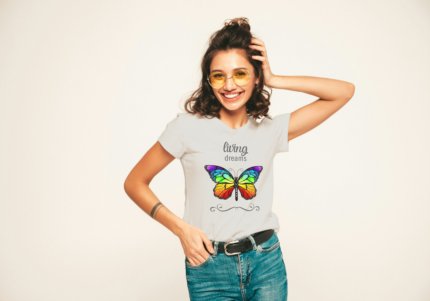 Living Dreams Rainbow Butterfly T-shirt, Women
