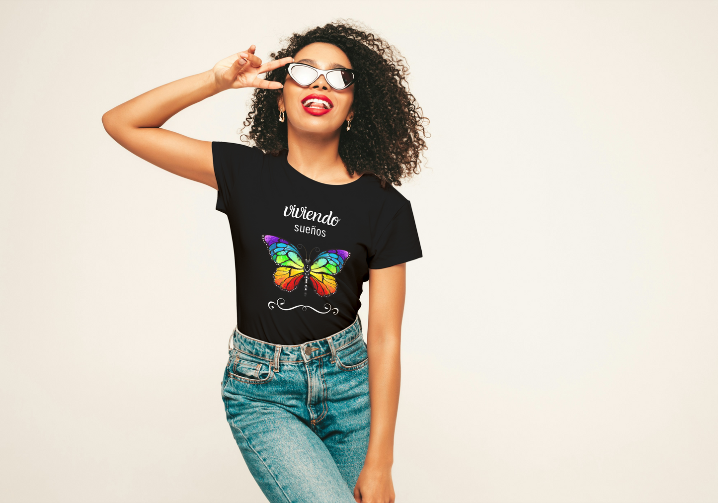 Viviendo Sueños Rainbow Butterfly T-shirt, Women