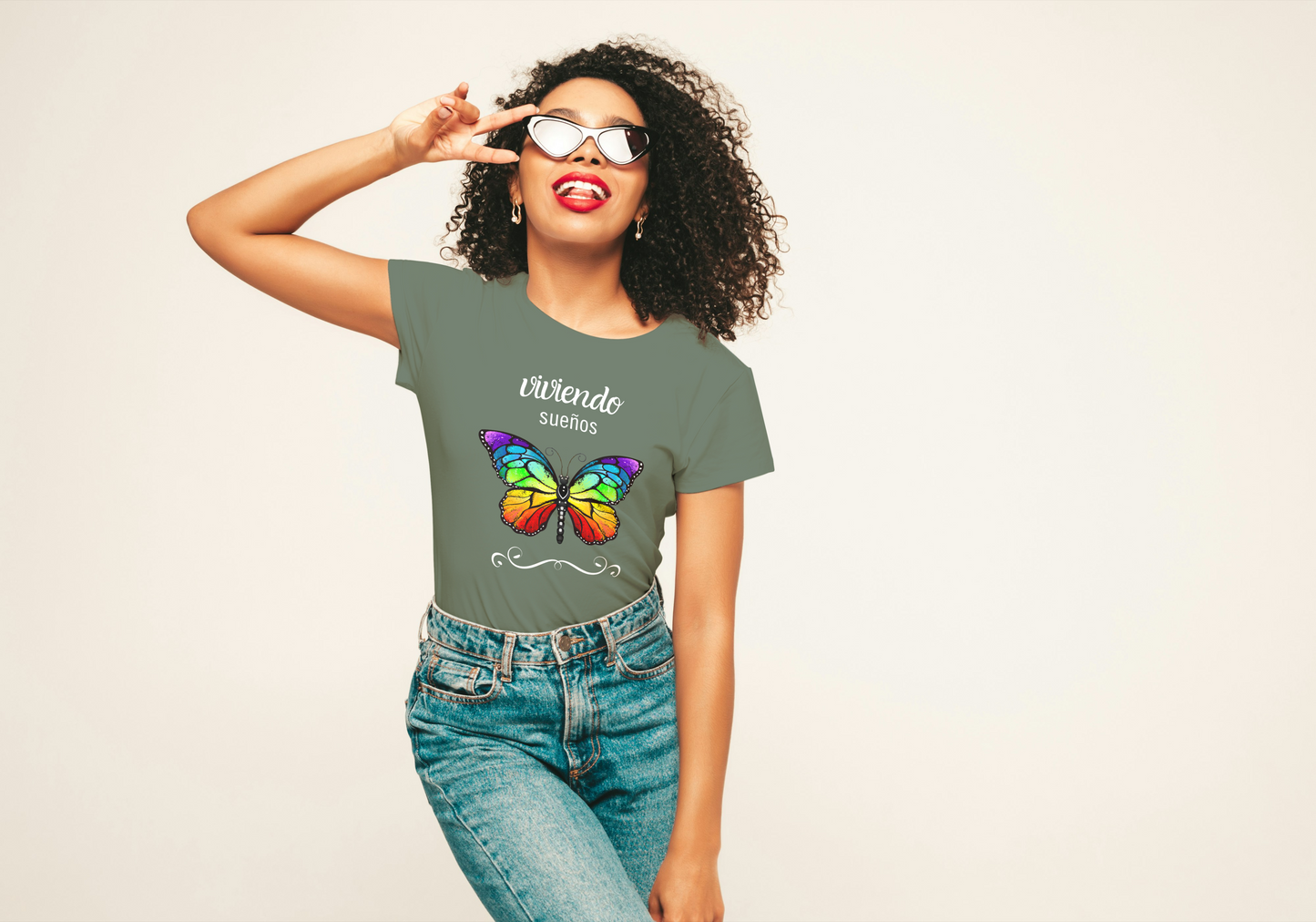 Viviendo Sueños Rainbow Butterfly T-shirt, Women