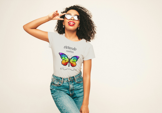 Viviendo Sueños Rainbow Butterfly T-shirt, Women